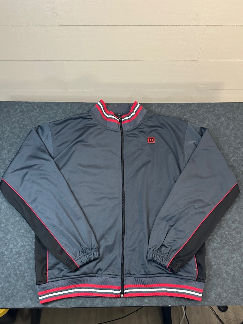 Wilson Men's Gray Full Zip Fleece Jacket with Red and White Striping Size XL